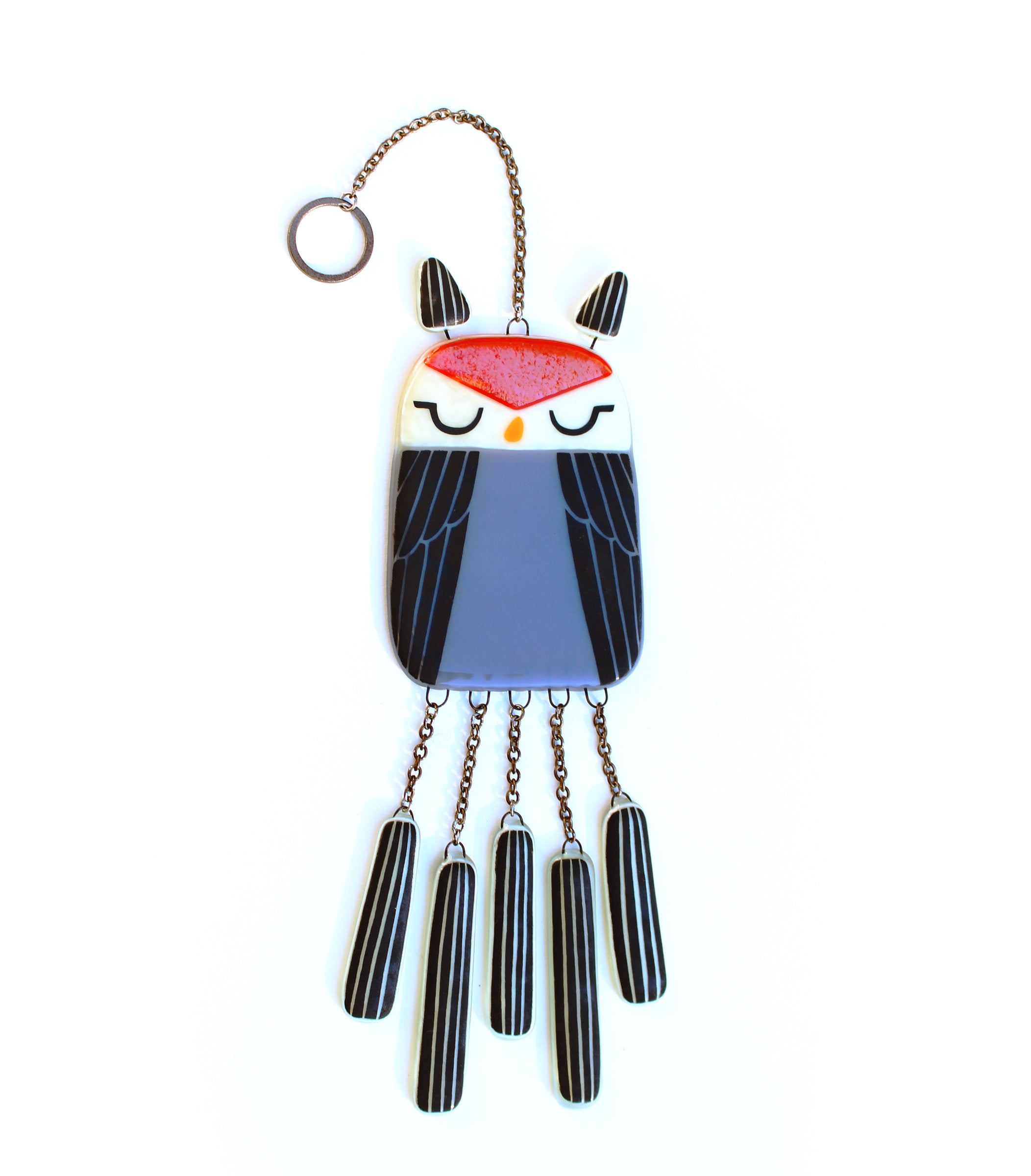 Friendly Owl Fused Glass Windchime