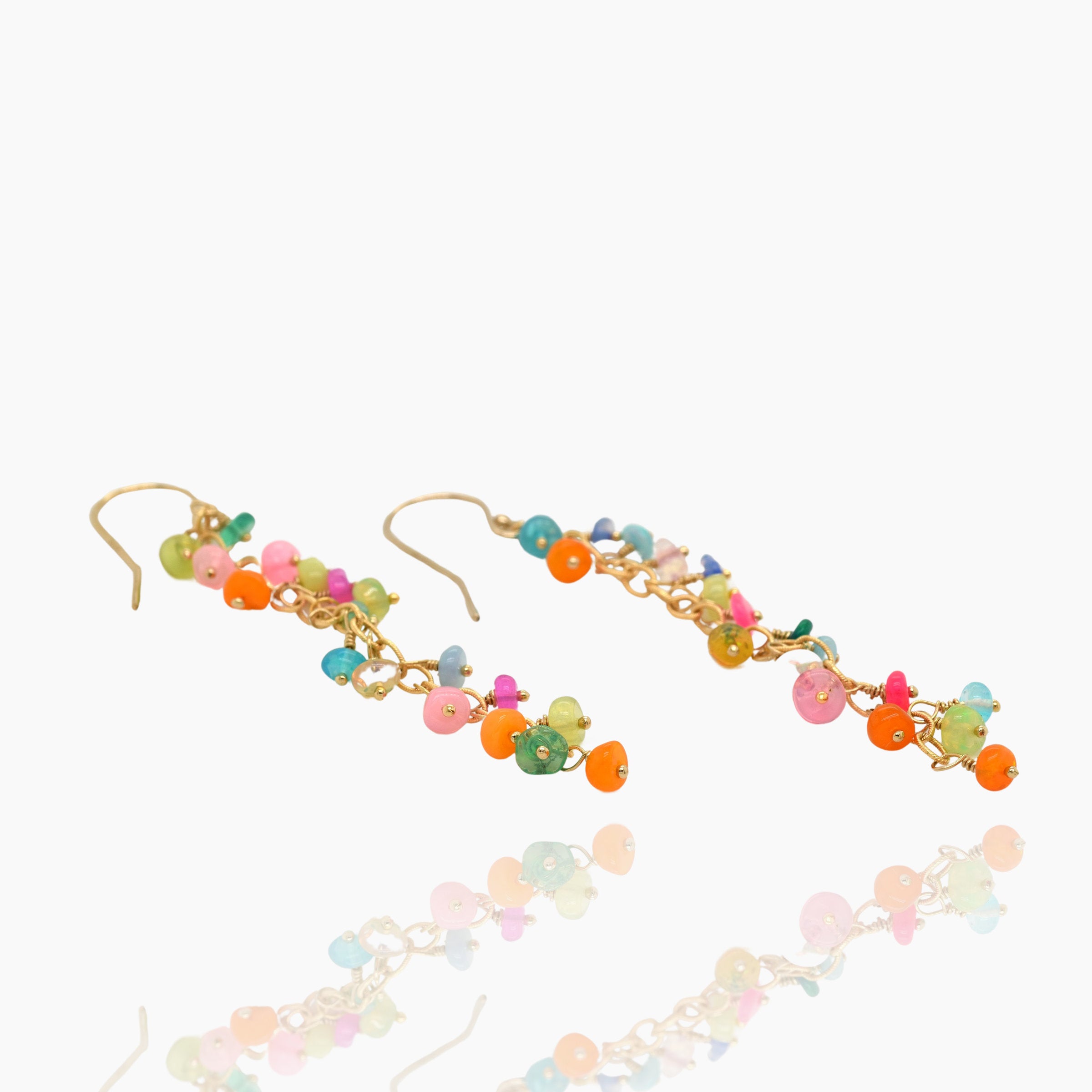 Opal Chain Dangle Gold Earrings