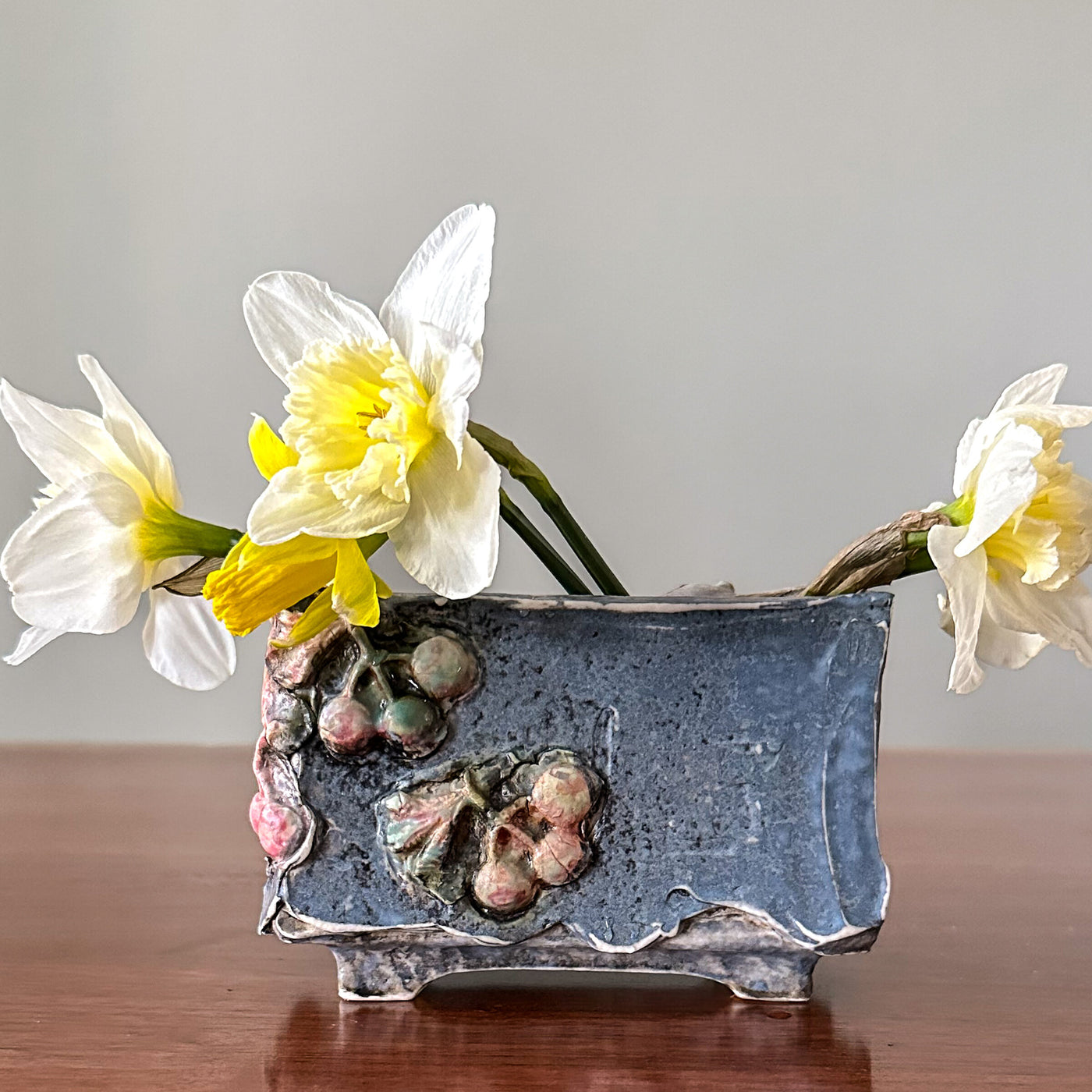 Cherries in Blue Box Vase