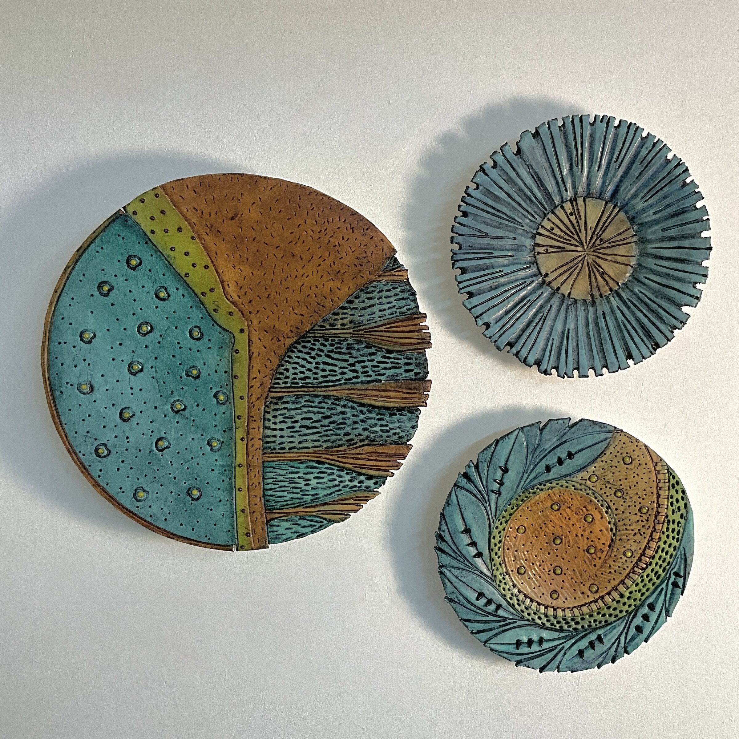 Celestial Landscape Trio in Blue, Brown and Green