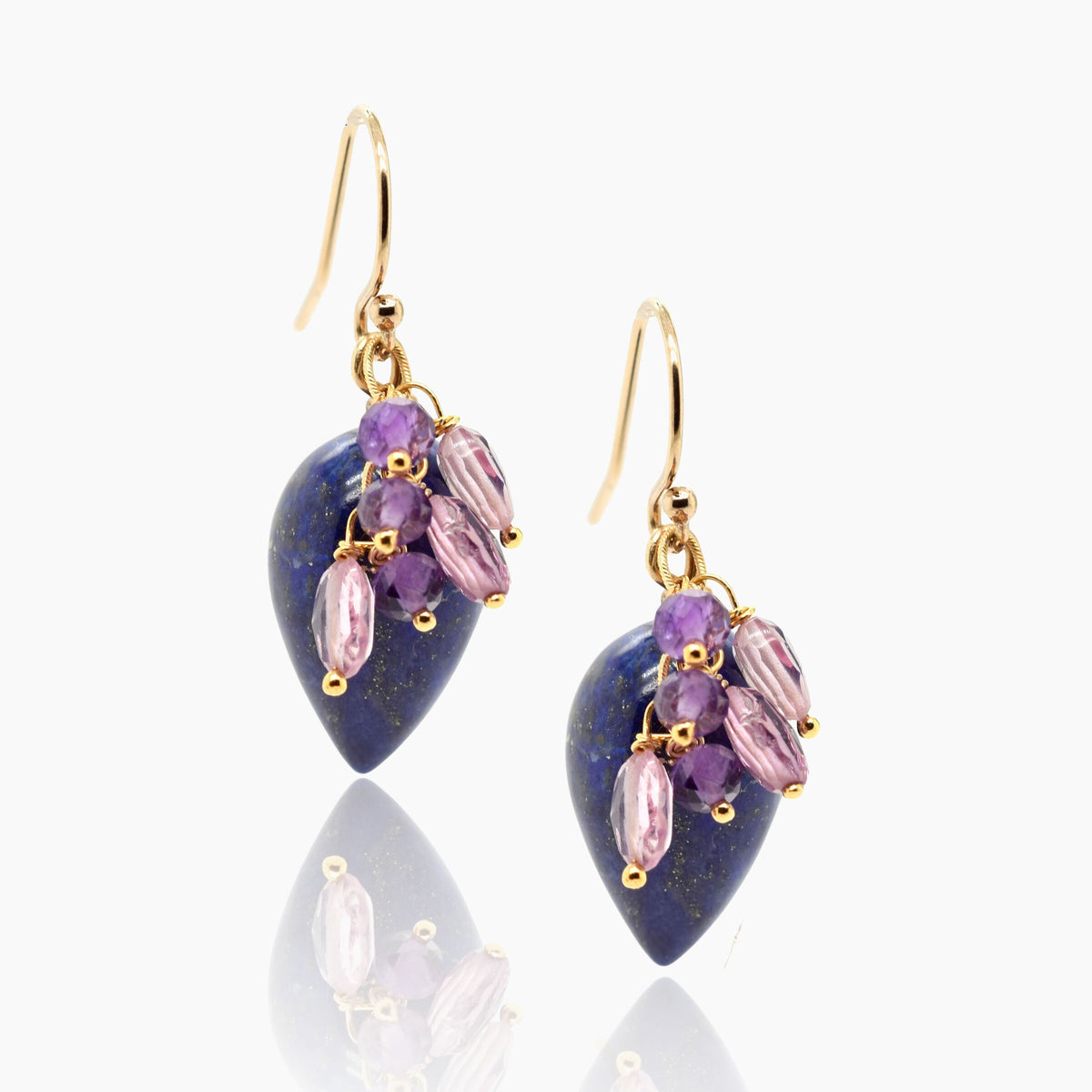 Lapis & Purple Cluster Earrings