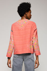 Vintage Cotton Kantha Crew Neck Short Jacket