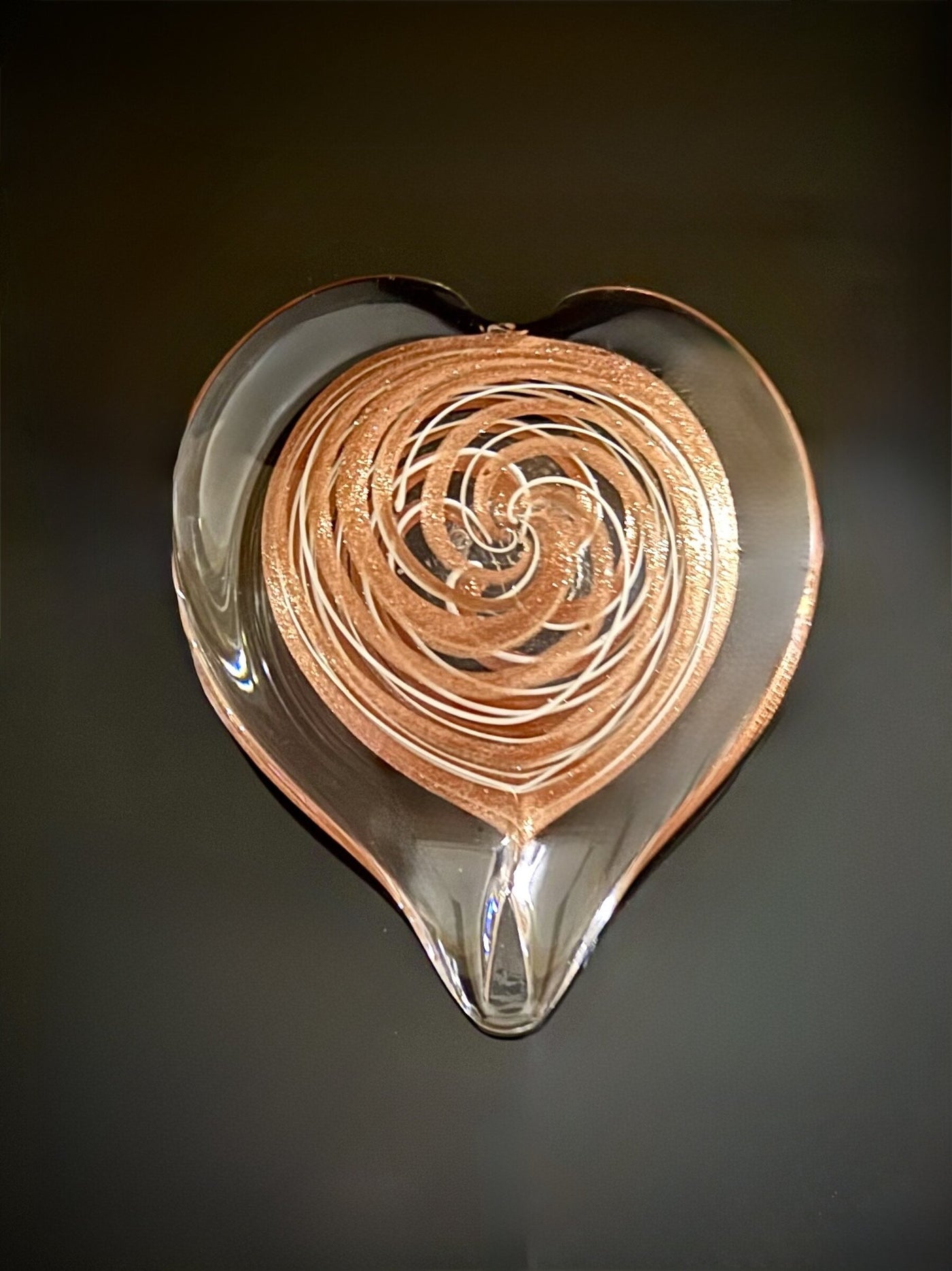 White Cane and Gold Aventurine Spiral Pattern Heart