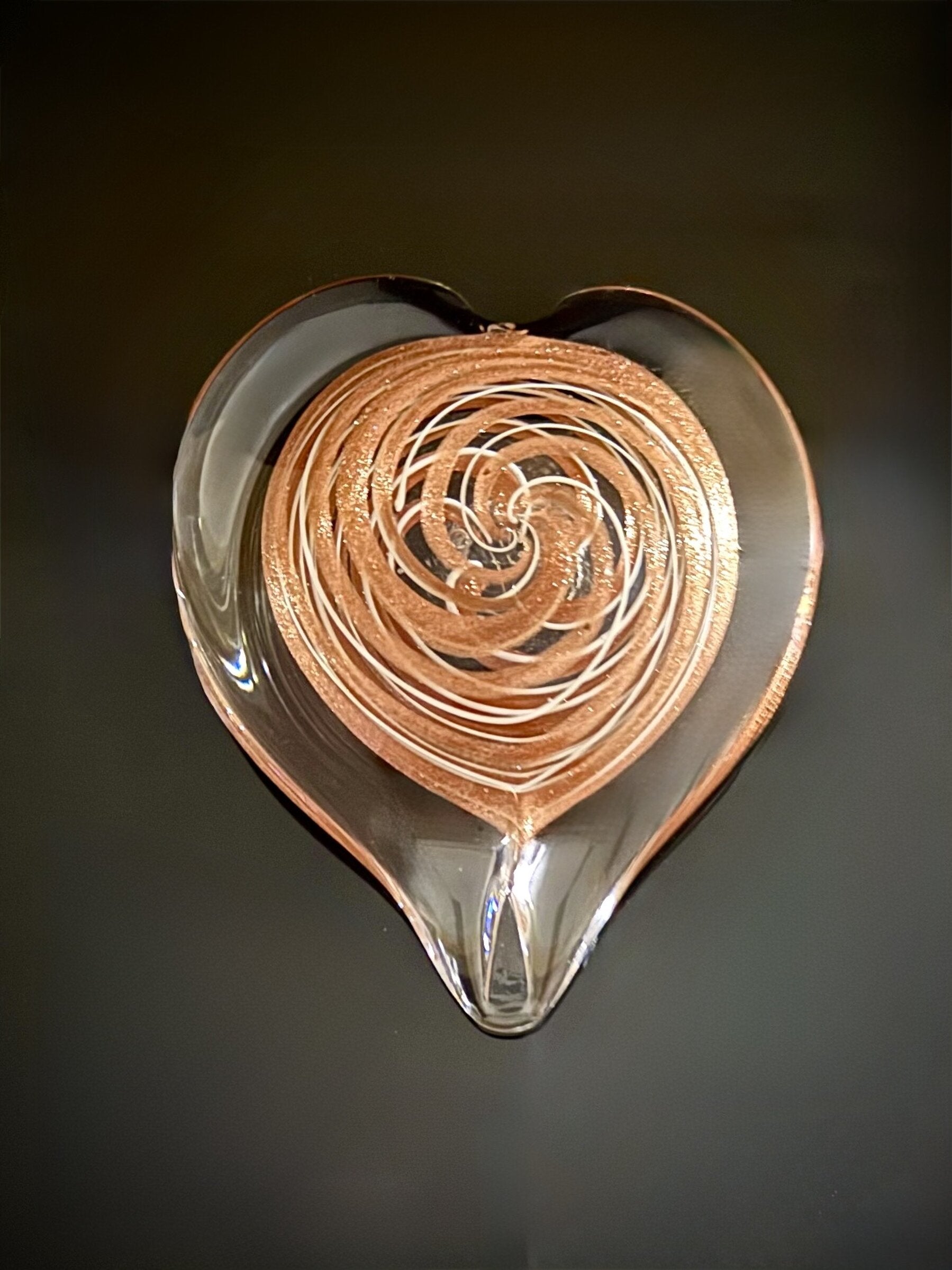 White Cane and Gold Aventurine Spiral Pattern Heart