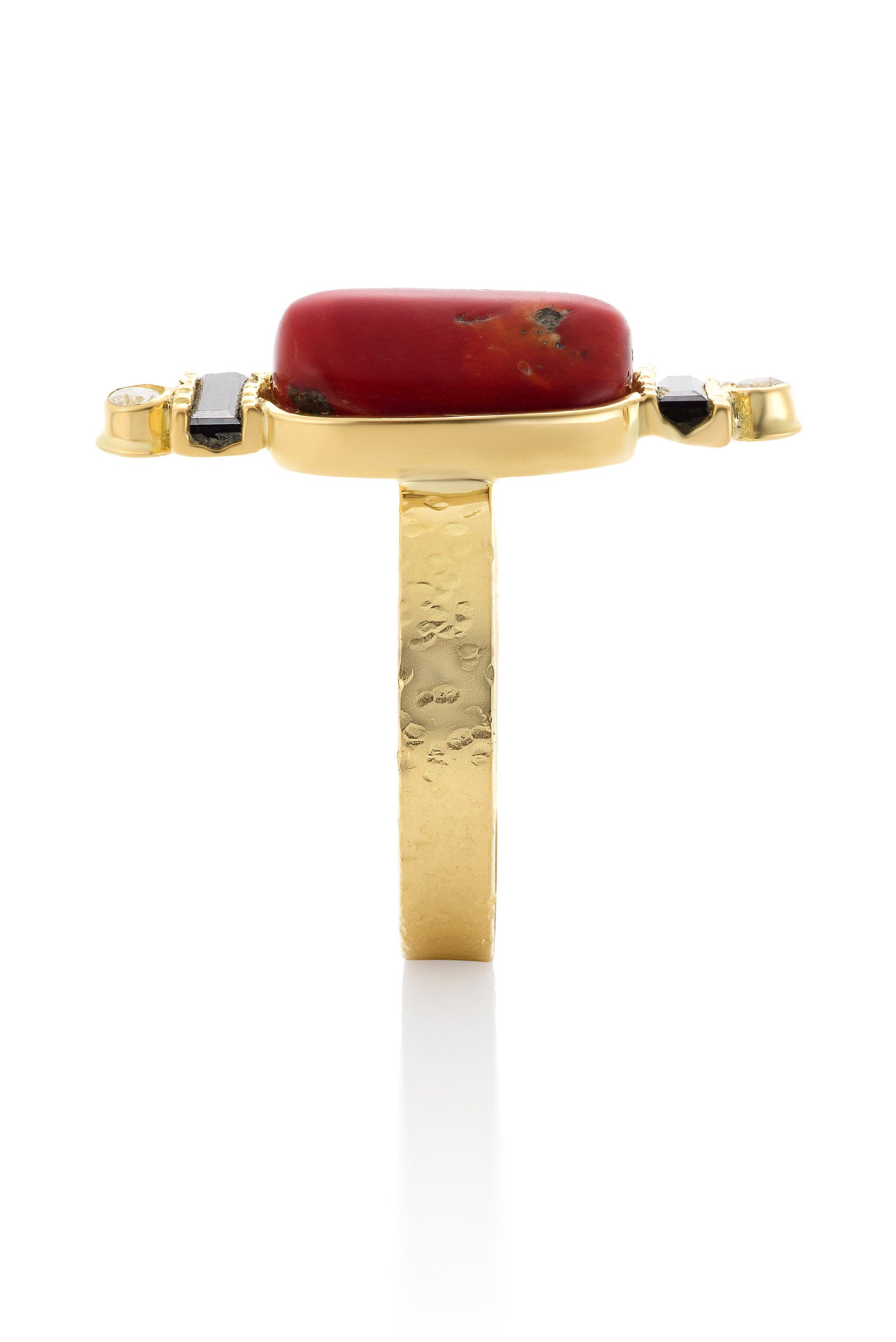 Black Diamond and Coral Ring