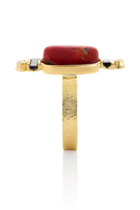 Black Diamond and Coral Ring
