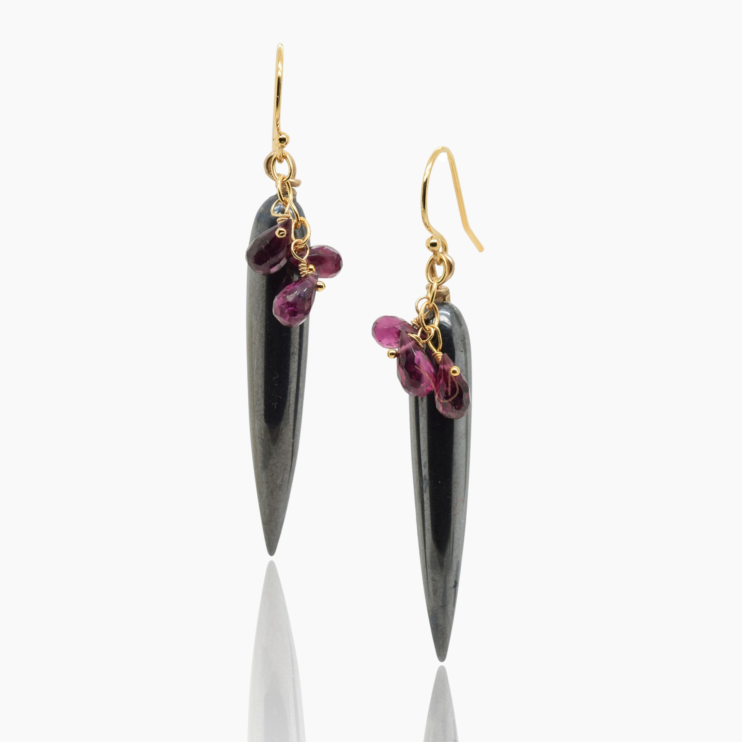Hematite & Purple Garnet Earrings