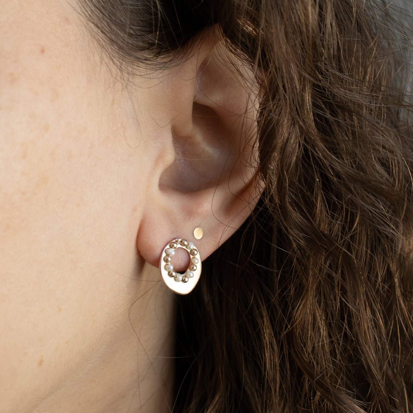 Gold Pearl Disc Earrings