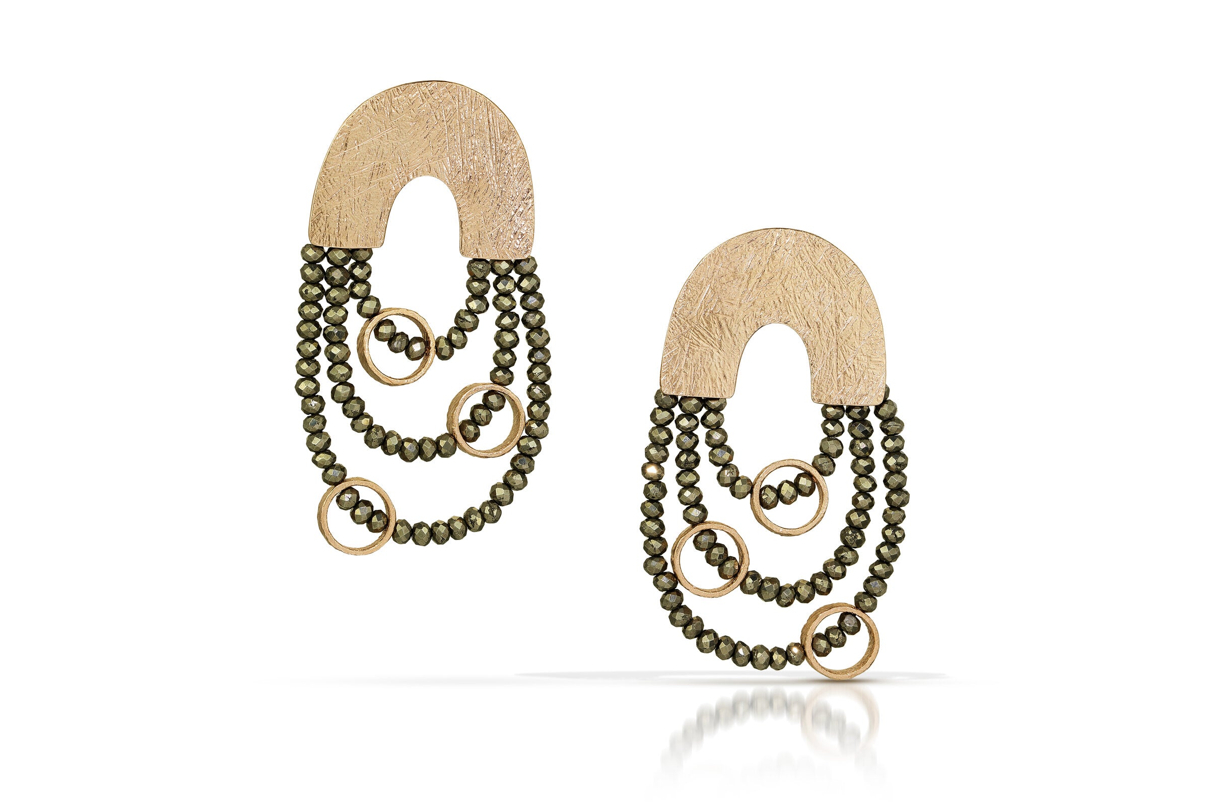 Rose Gold & Pyrite Three Strand Arch Earrings