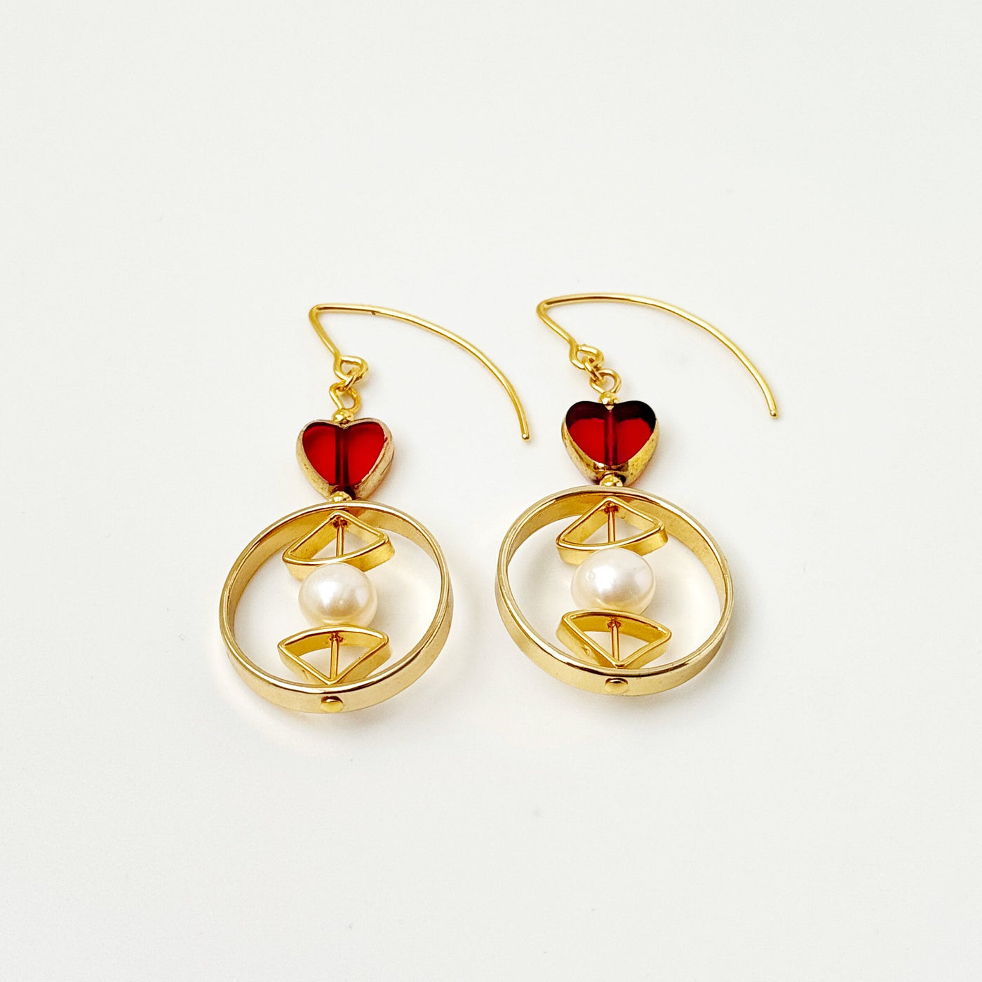 Red Heart & Pearl Earrings