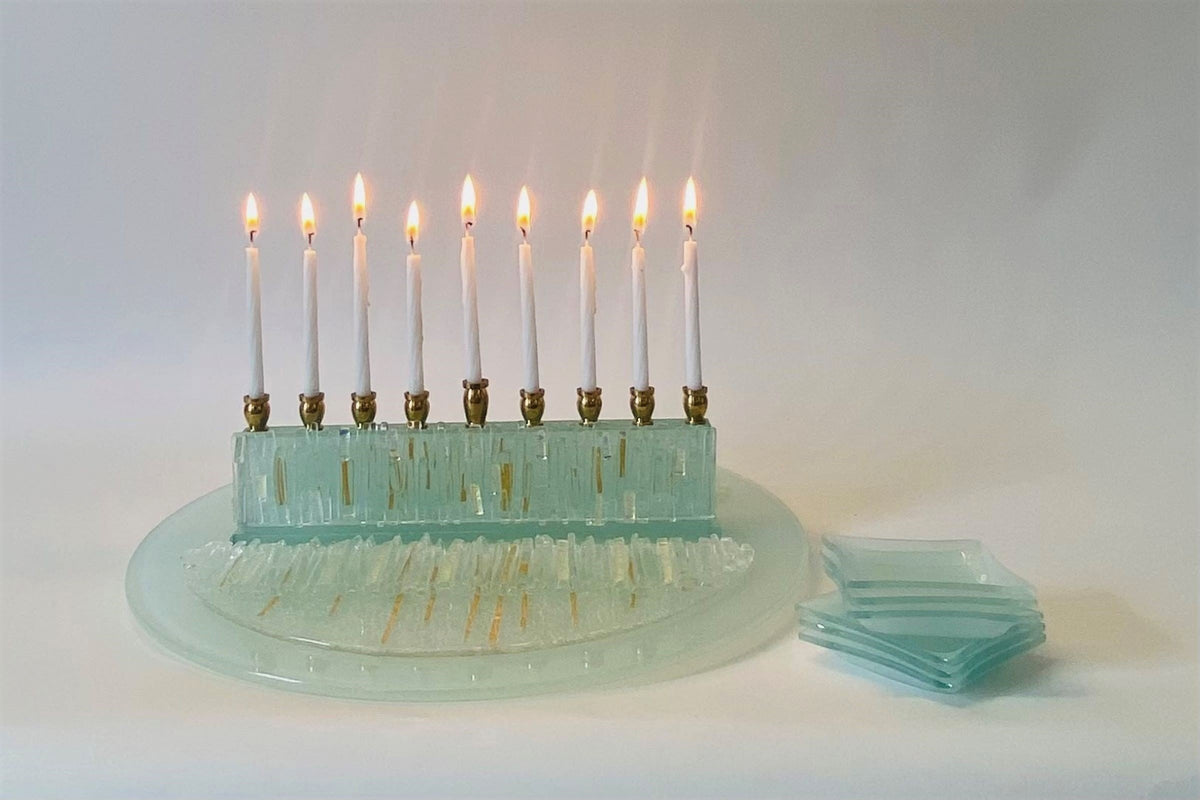 Diamond Icicle Seder Plate and Menorah