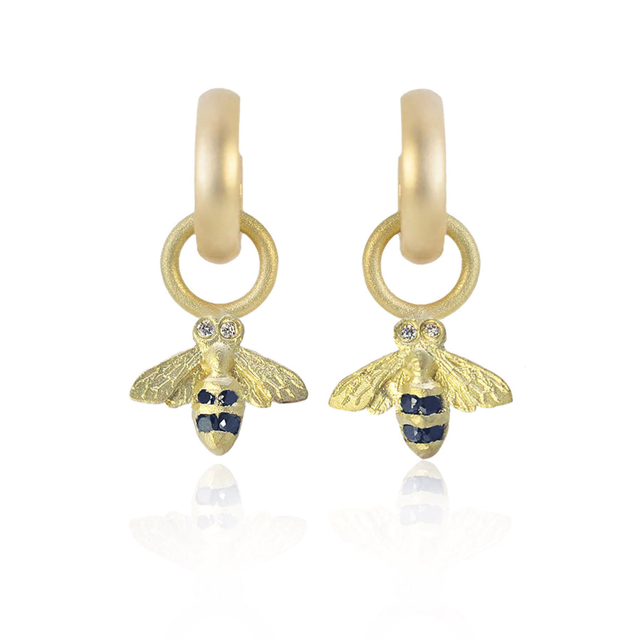 Small Bee Charm Hoop Earrings