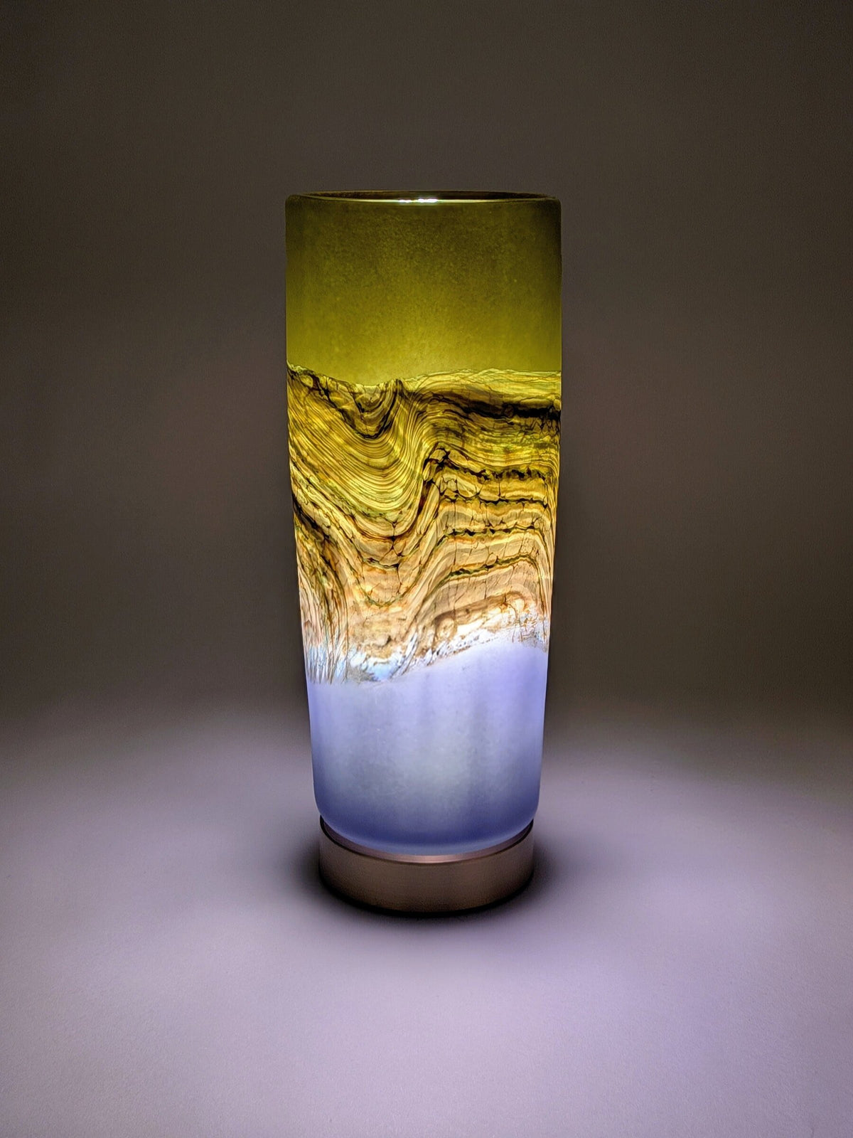 Satin Agate Pillar Lamp in Lime and Amethyst