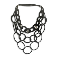 Triple Strand Black Rubber Necklace with White Baroque Pearls