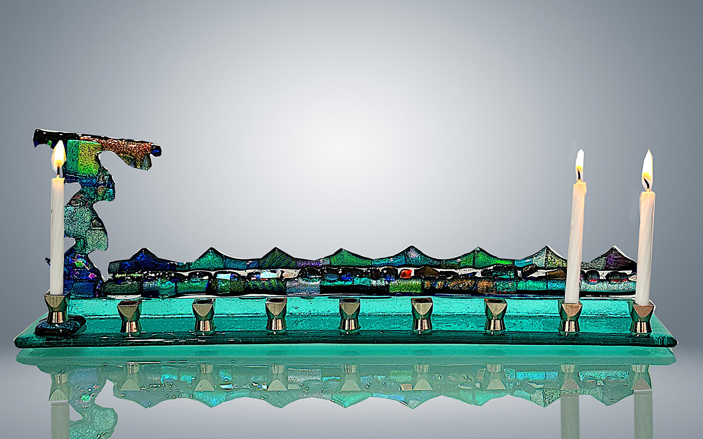 Aqua Dichroic Menorah