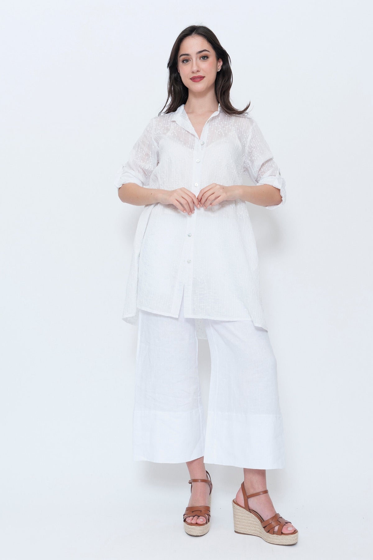 Sheer Embroidered Button Up Tunic