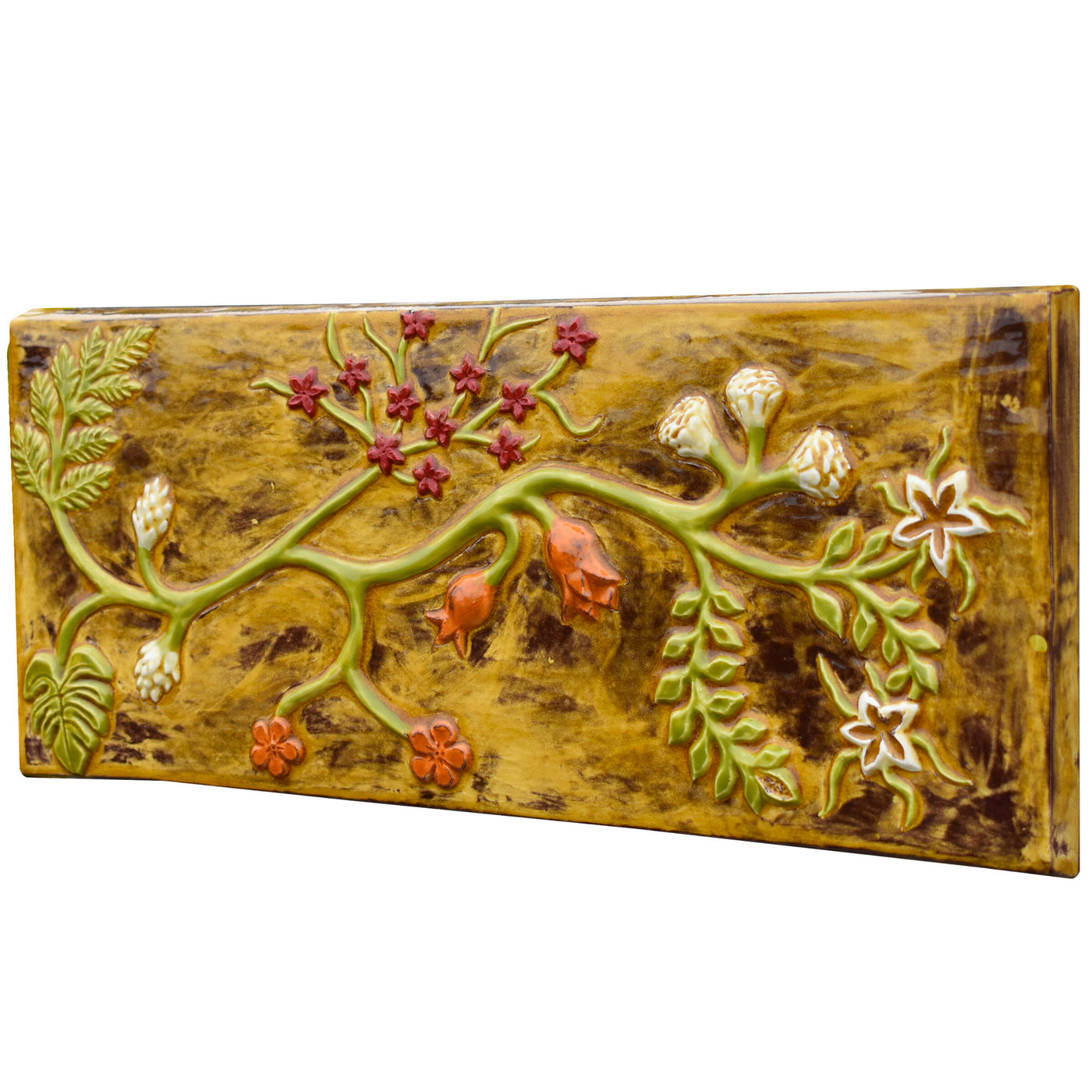 Vine Design Ceramic Art Wall Tile in Yellow Gloss Glaze