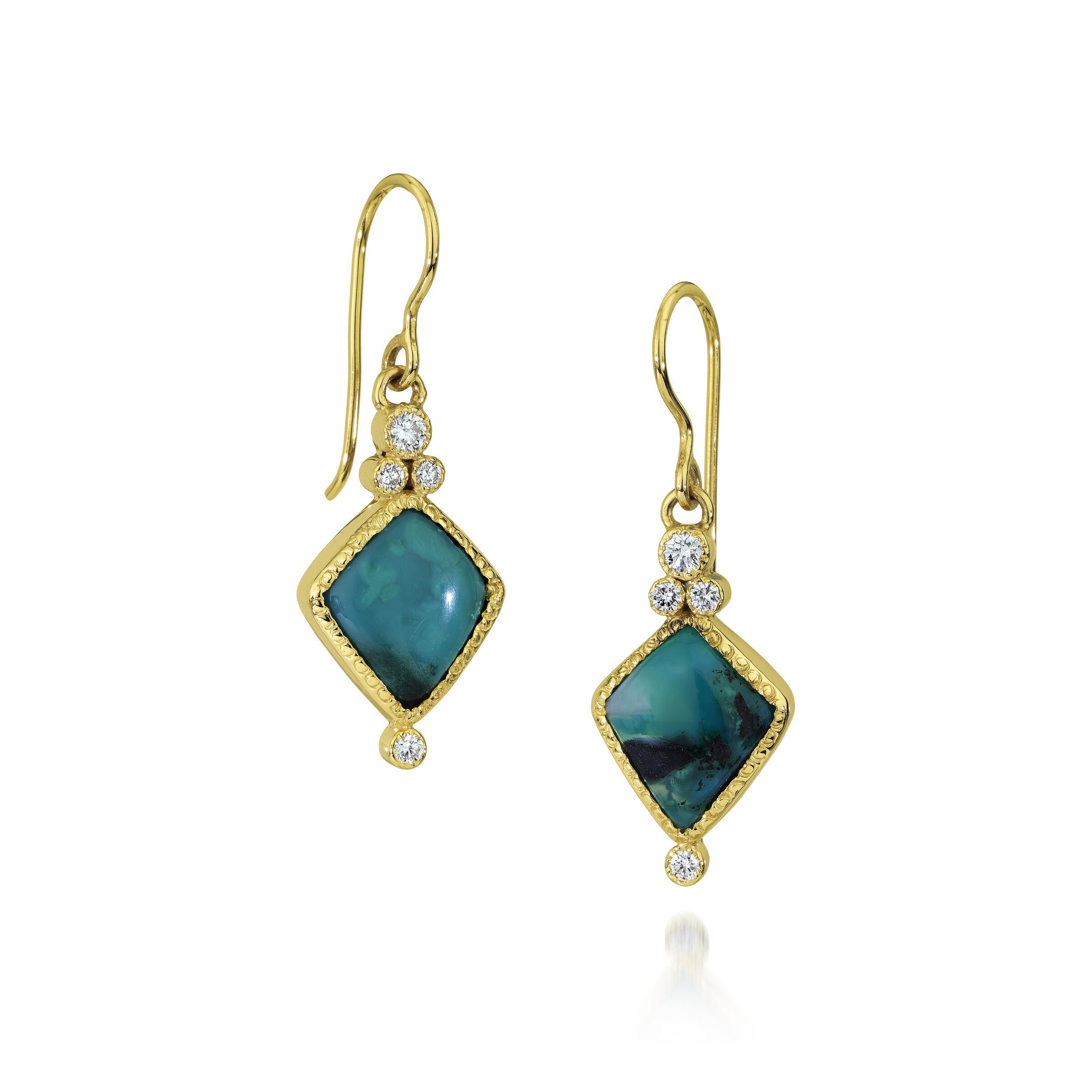 14k Gold, Gem Silica & Diamond Earrings II