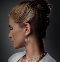 Orbits Small Spiral Earrings with White Pearl