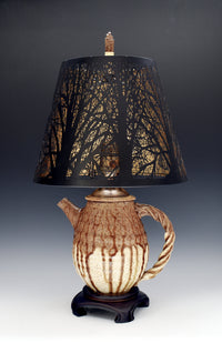 Stoneware Teapot Lamp with Steel Branch Shade