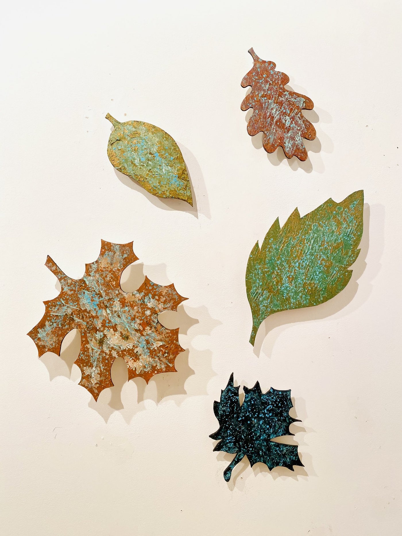 Wooden Fall Leaves, Set of Five