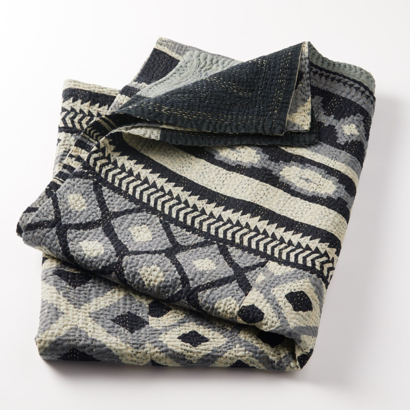 Monotone Ikat Kantha Throw