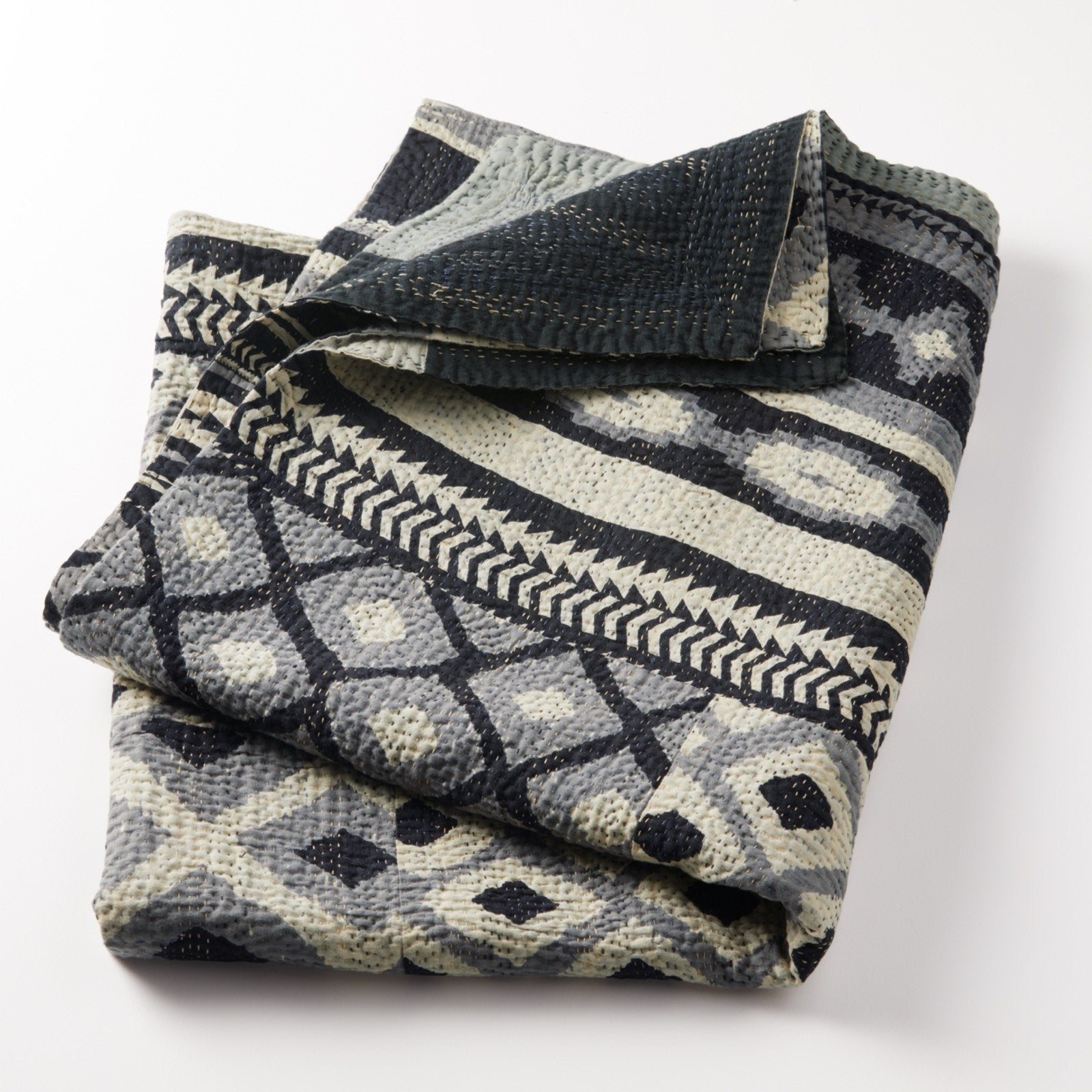 Monotone Ikat Kantha Throw