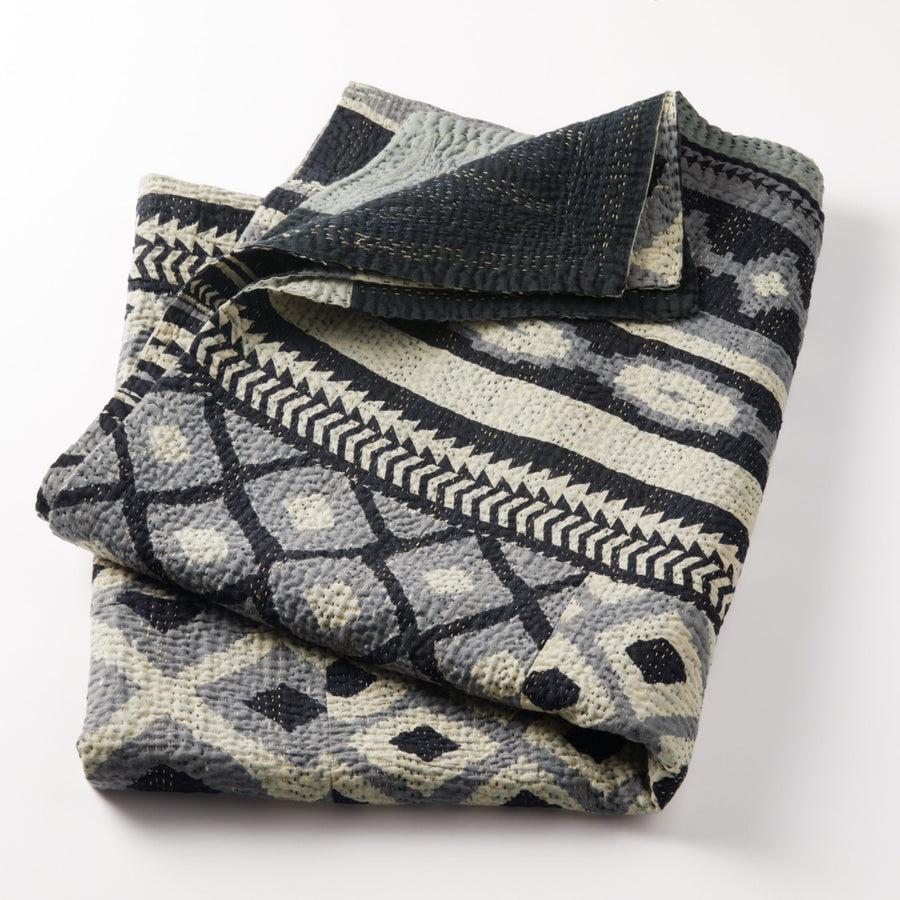 Monotone Ikat Kantha Throw