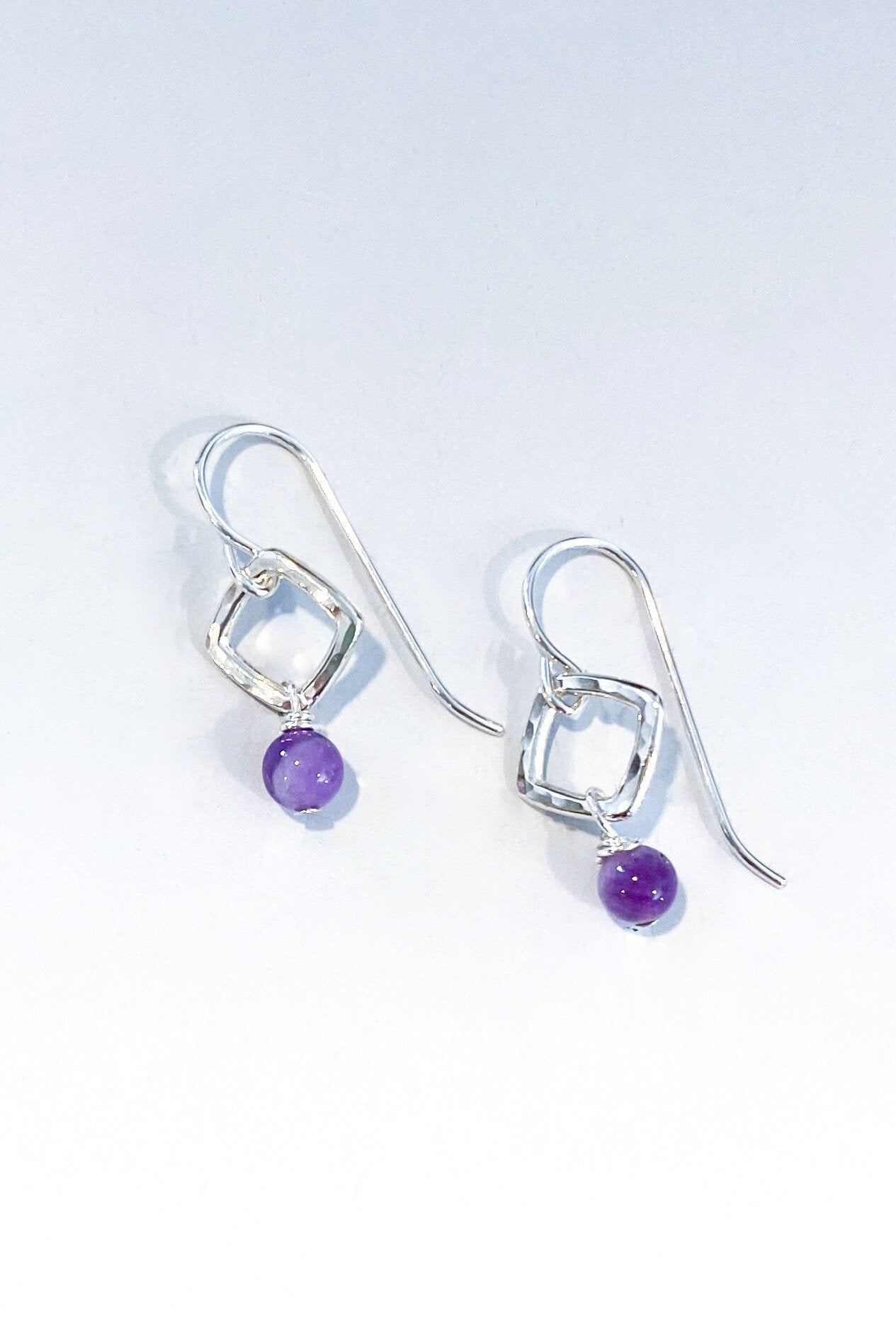 Open Square & Amethyst Earrings