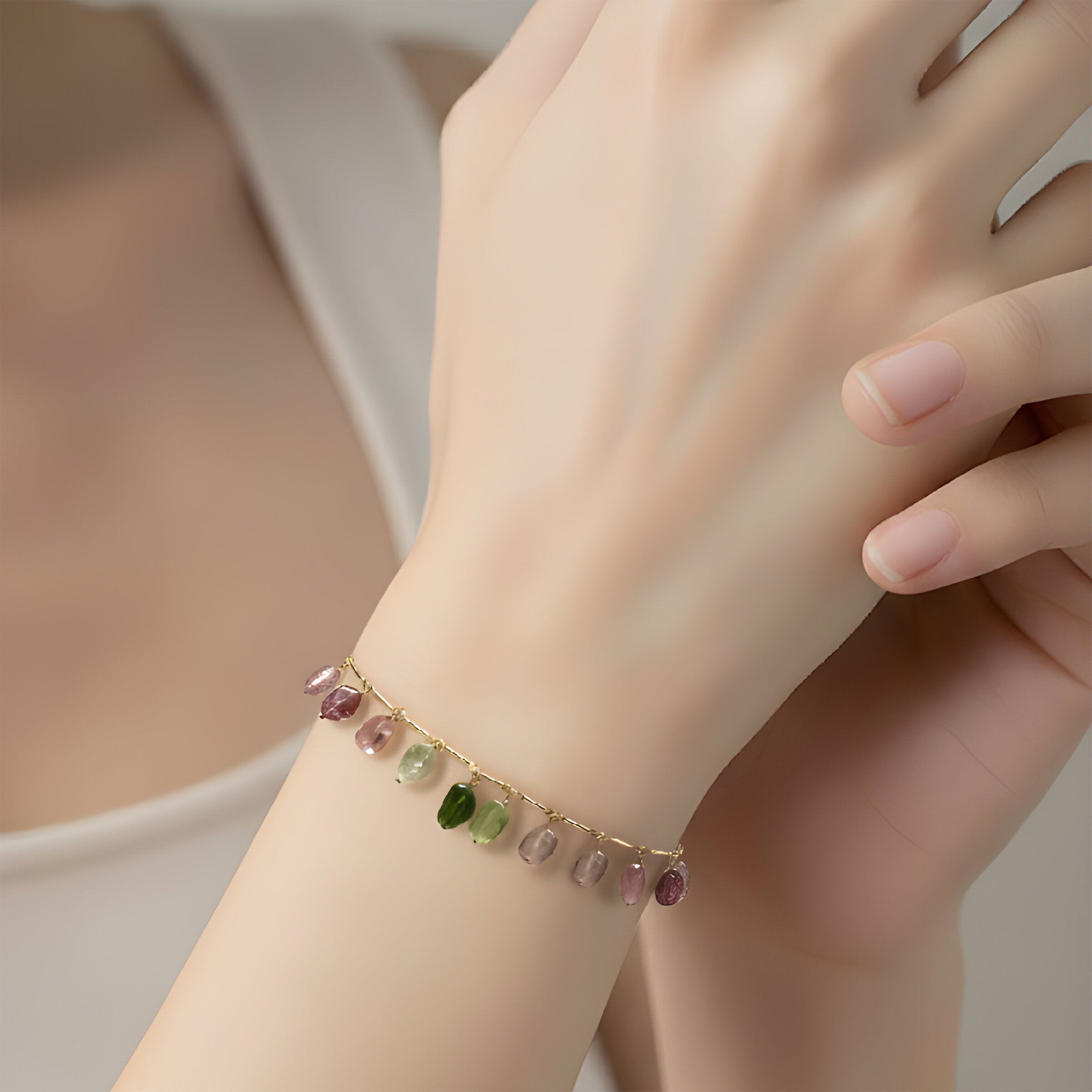 Smooth Tourmaline Charm Bracelet