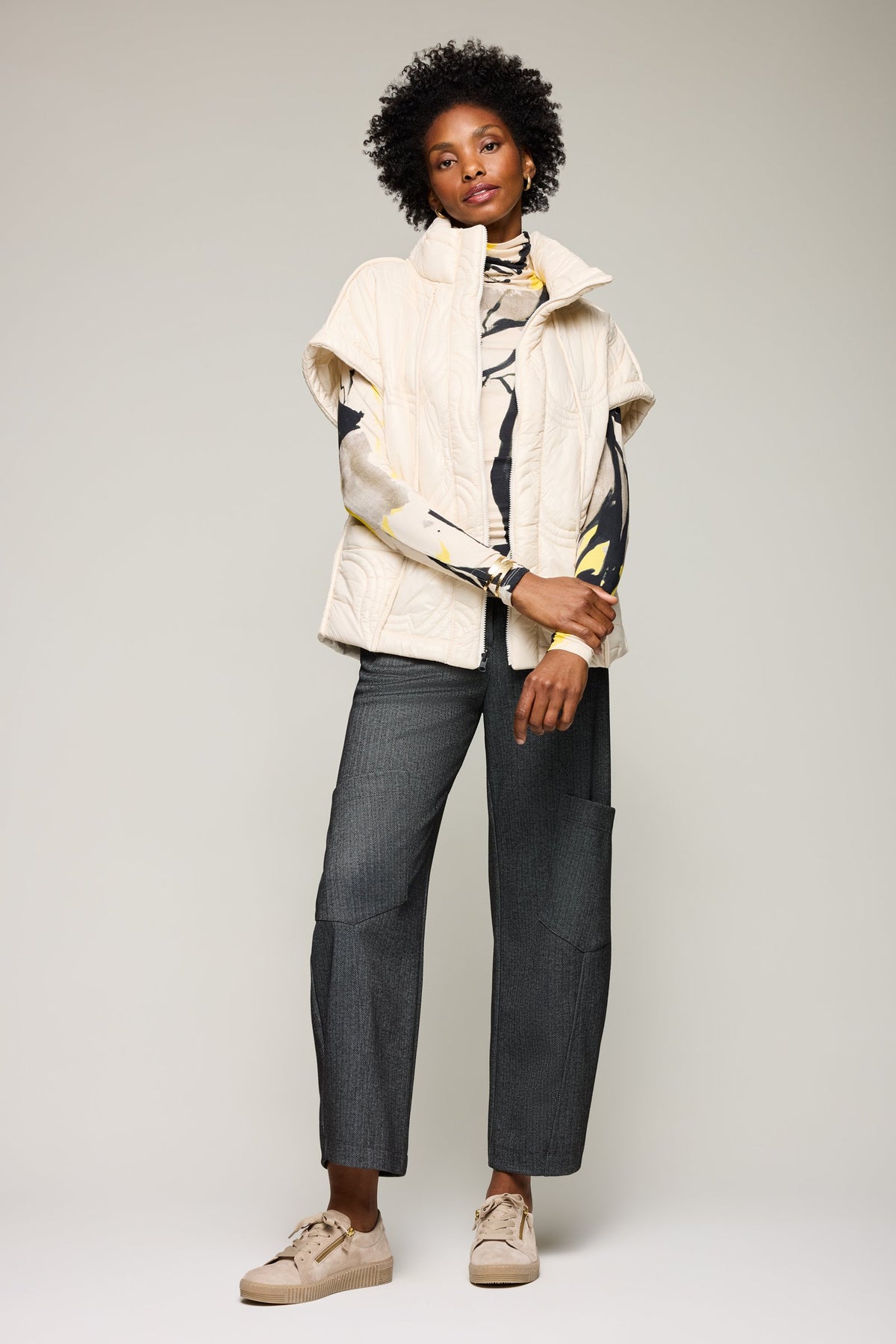 Herringbone Barrel Leg Pant