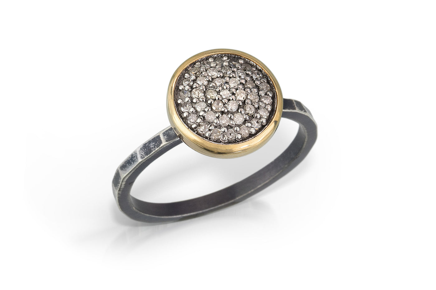 Pave Diamond Ring with Gold Bezel