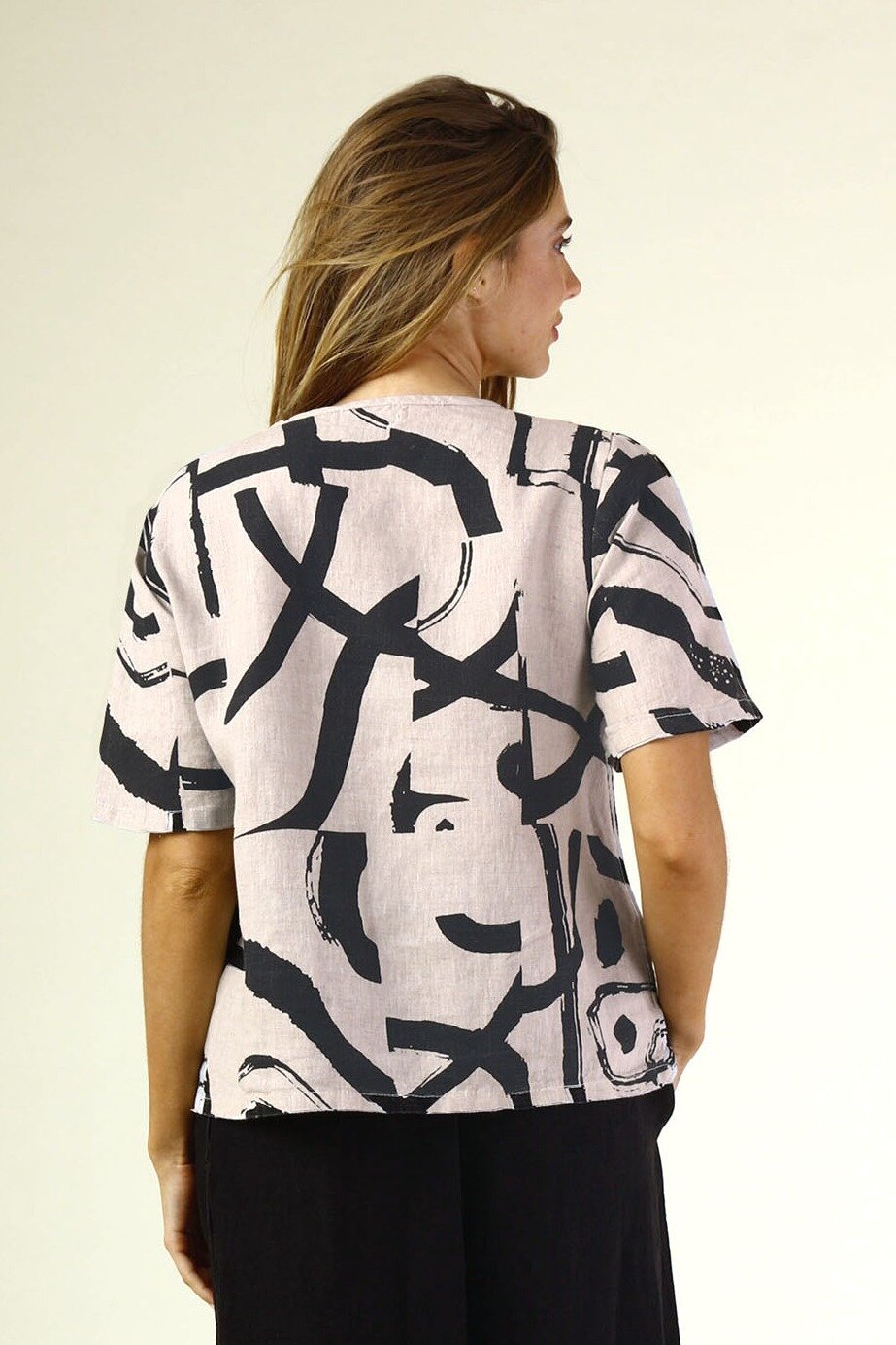 Linen Printed Pleat Top