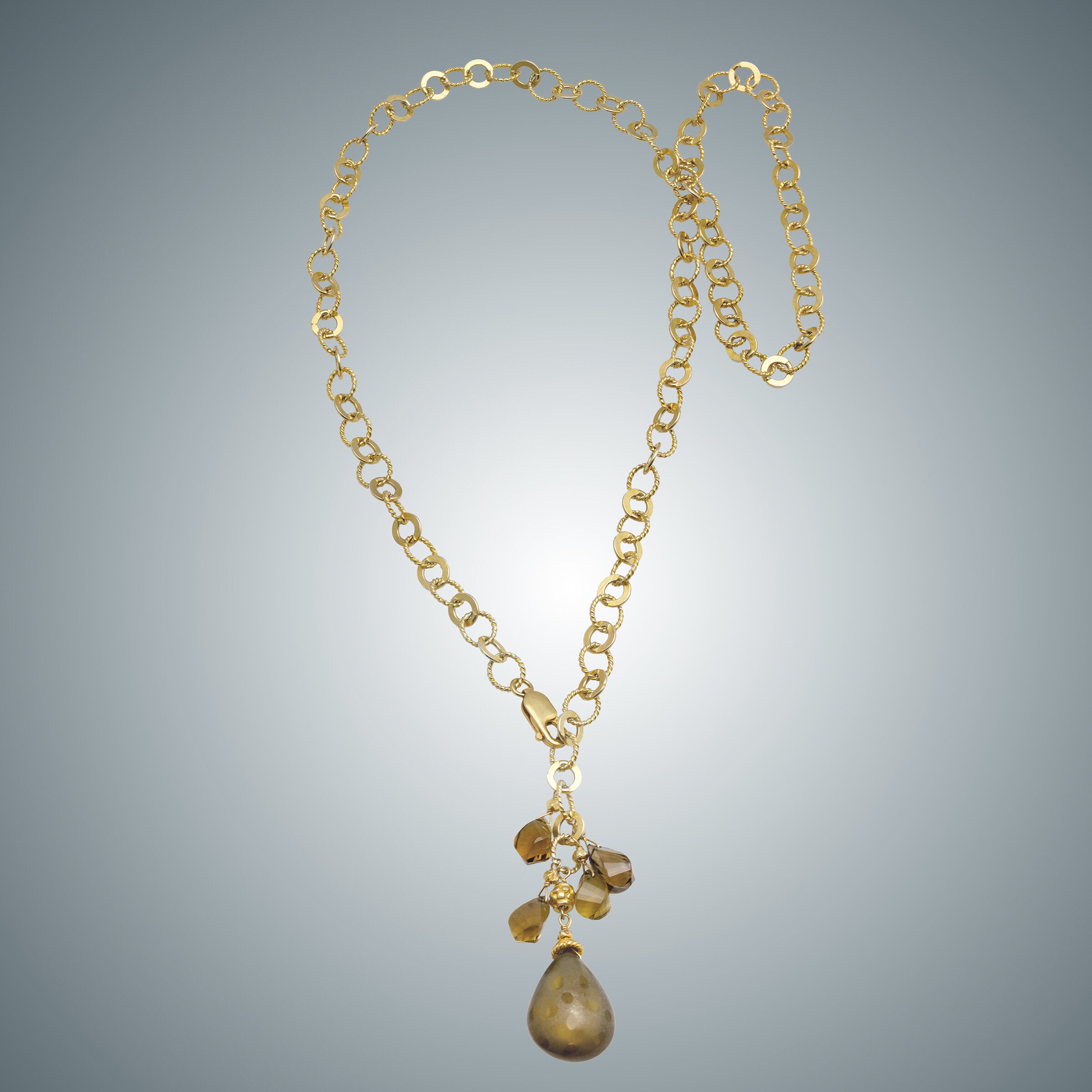 Faceted Beer Quartz and Vermeil Chain