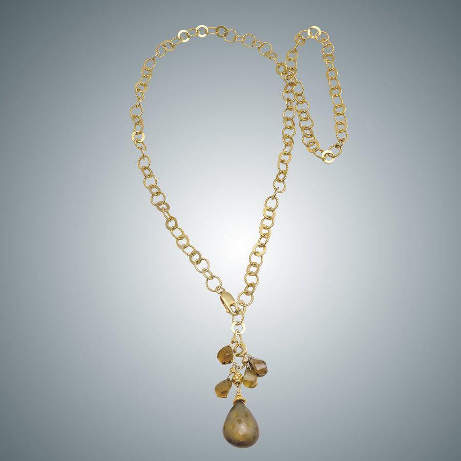 Faceted Beer Quartz and Vermeil Chain
