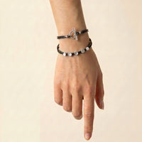 Five Silver Discs Leather Bracelet