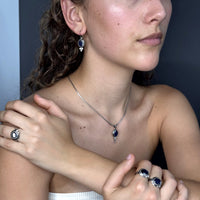 Silver Sapphire & Diamond Earrings