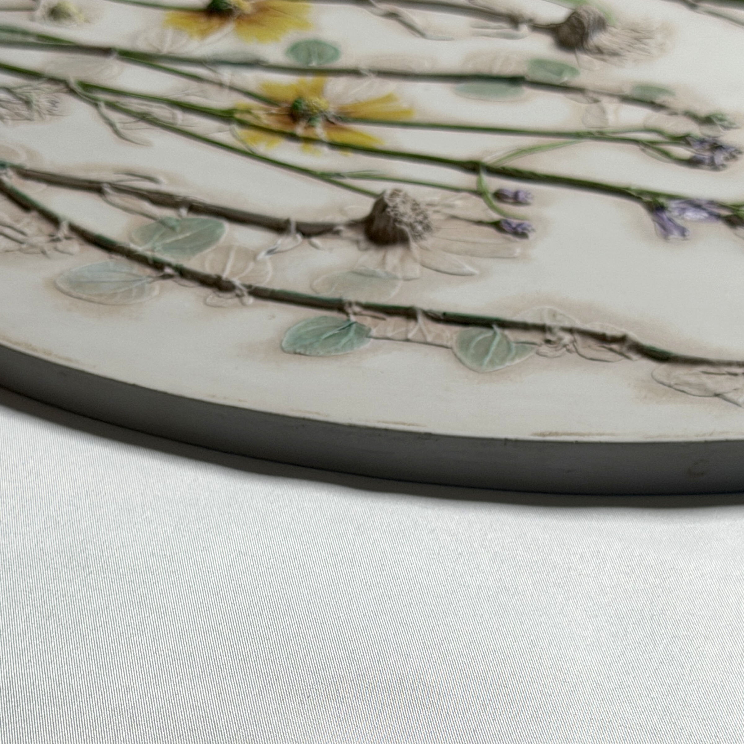 Blue Butterfly & Summer Flowers Oval Tile
