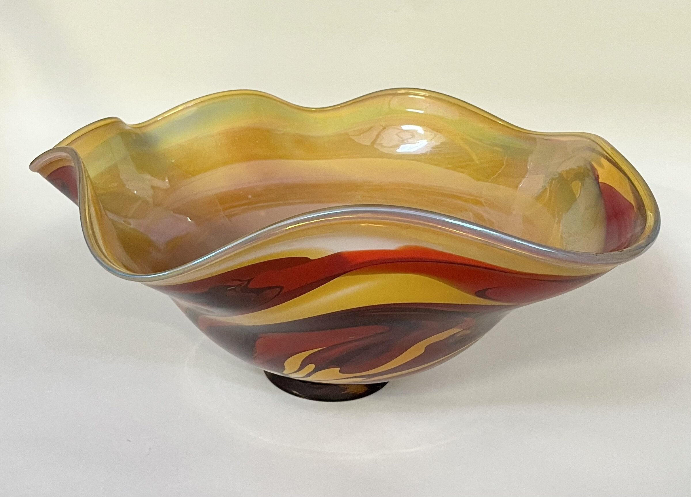 Red-Gold Marbled Ruffle Bowl