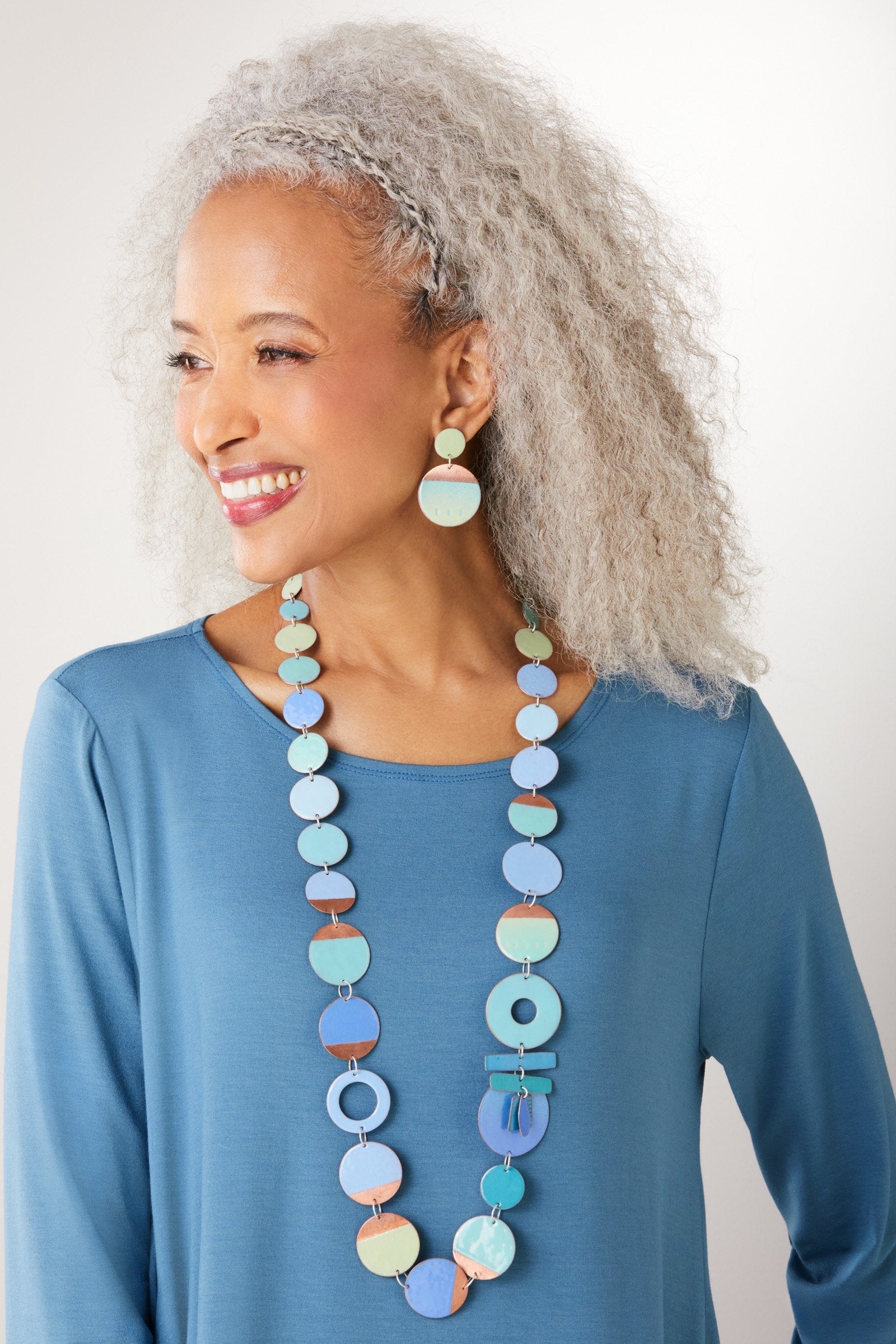 Long Blue Enamel Necklace