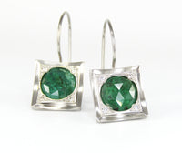 Contemporary Rose Cut Emerald and Diamond Earrings