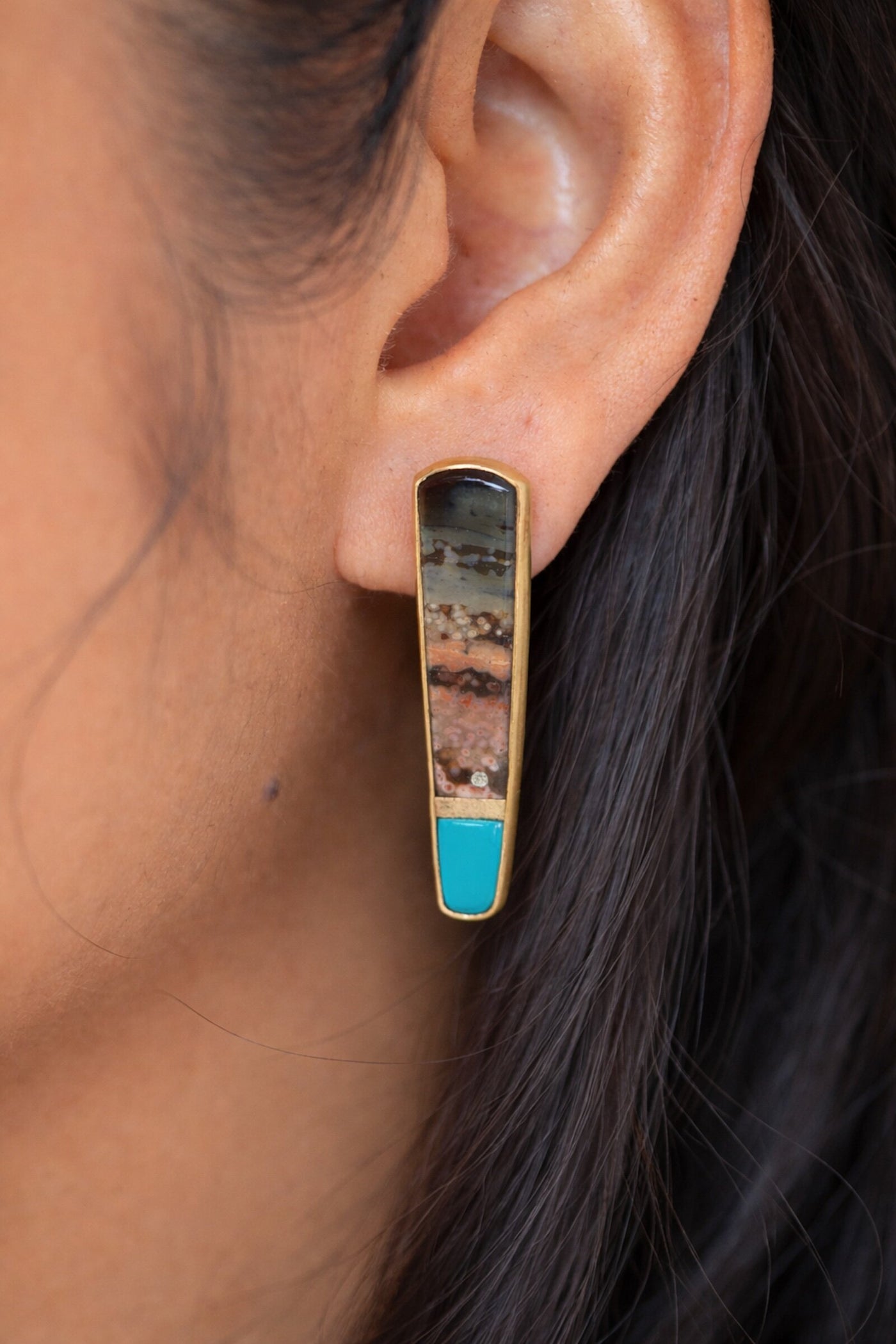 Ocean Jasper, Turquoise & Diamond Earrings