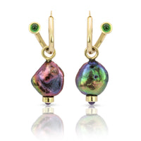 Peacock Pearl & Gemstone Drop on Tsavorite Peek-A-Boo Hoops