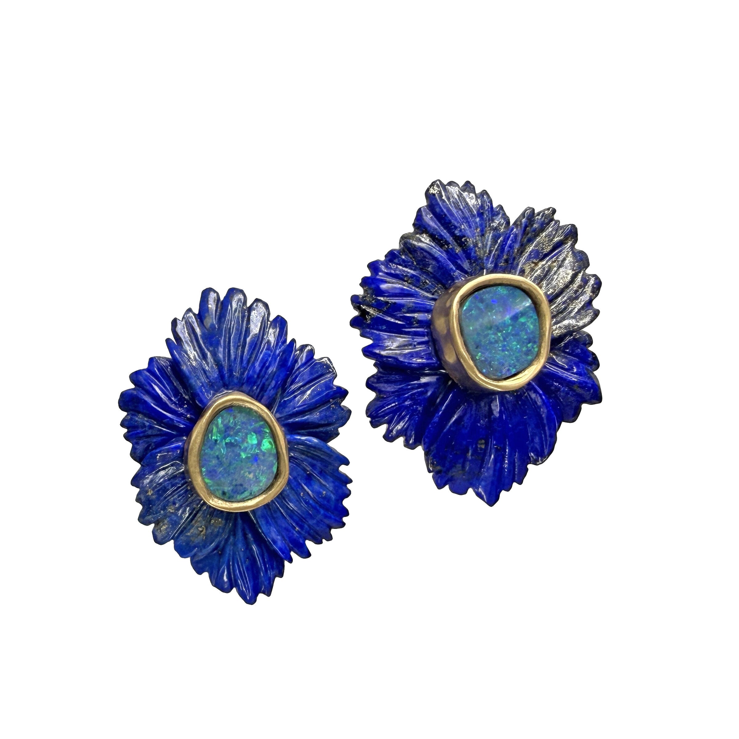 Treasure Chest Lapis & Opal Flower Earrings