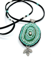 Turquoise & Green Embroidered Pendant