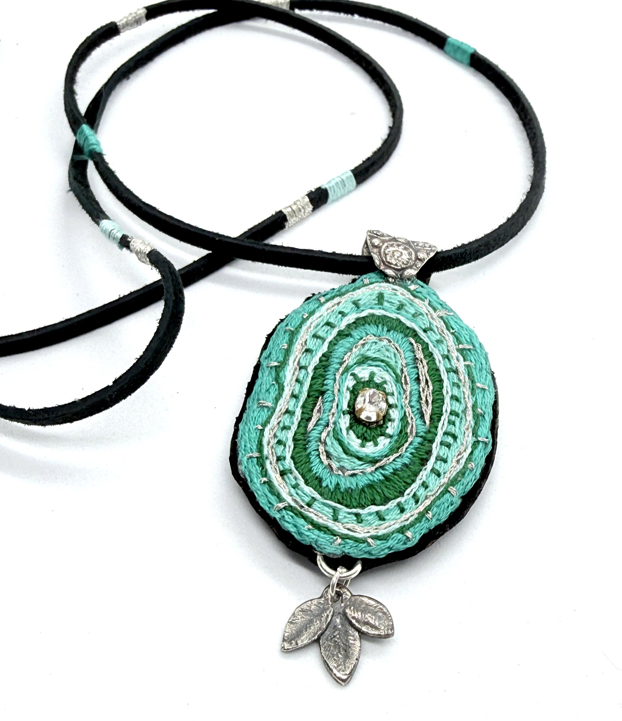 Turquoise & Green Embroidered Pendant