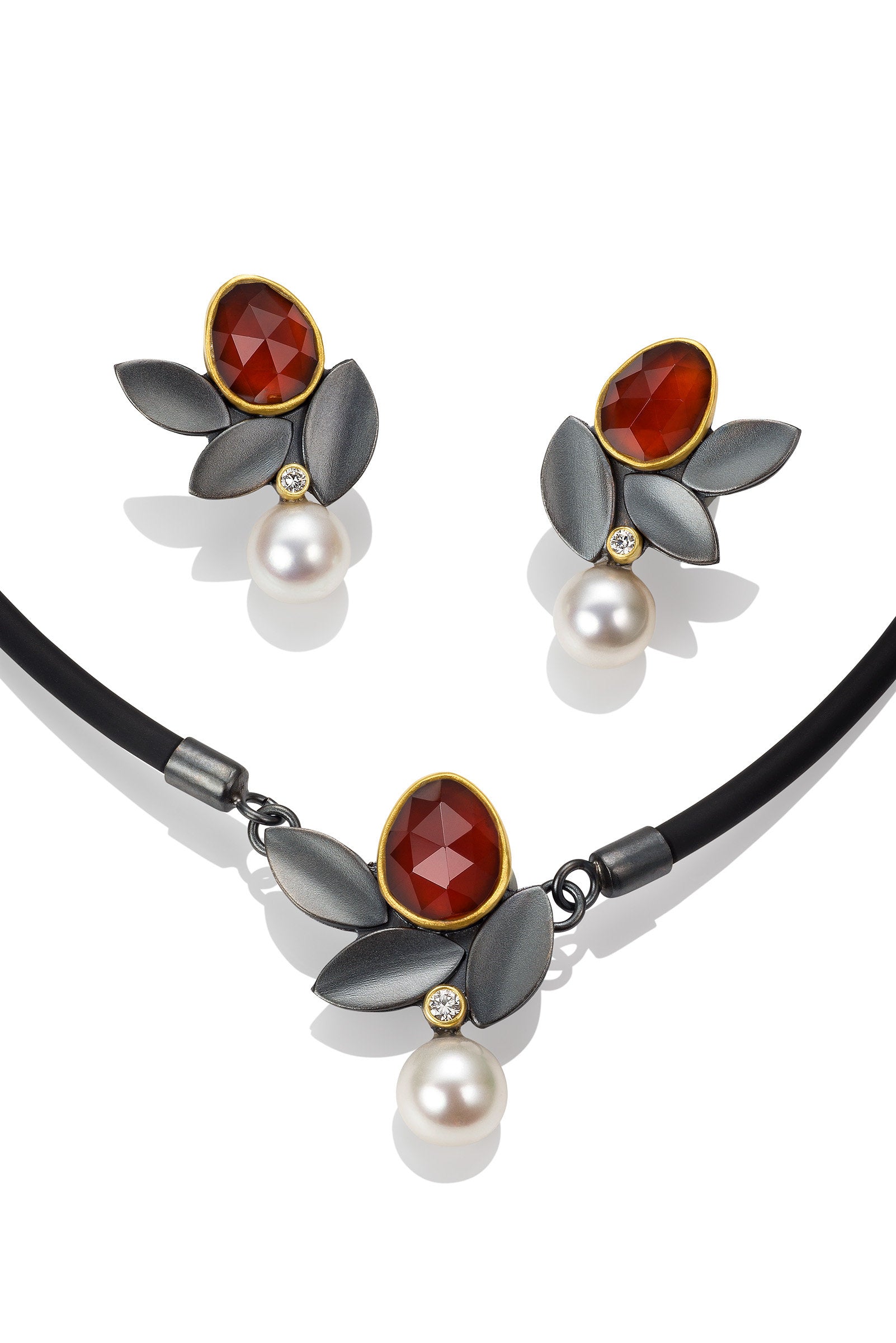 Hessonite Garnet Leaf Earrings