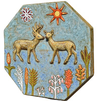 Dear Deer Ceramic Wall Sculpture Tile in Turquoise