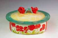 Red Poppy Oval Dish with Lid