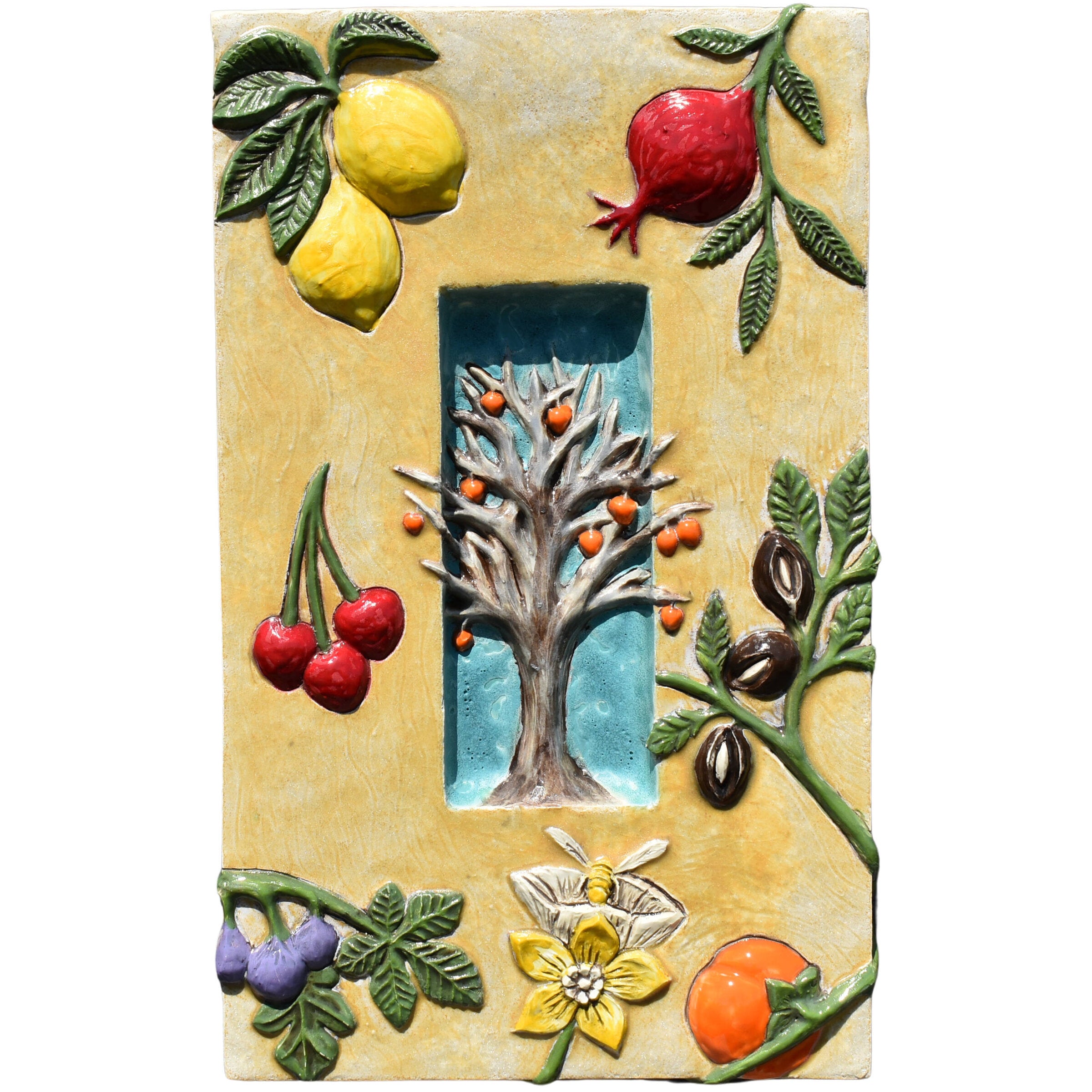 Persimmon Tree Ceramic Wall Sculpture in Almond